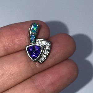 Amethyst, Opal and White Topaz Sterling Silver Pendant